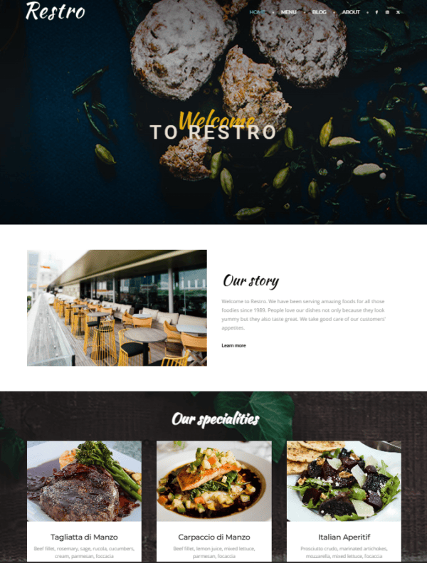 RESTAURANT / CAFE BUSINESS WEBSITES